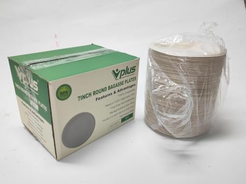 200 Pack Compostable Bagasse Paper Plates 6.9 inch (200 Count)