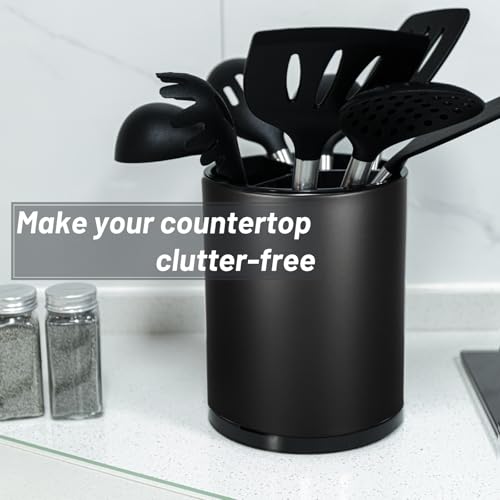 Kitchen Utensil Holder for Countertop 360° Rotating Utensil Caddy Extra Large Utensil Crock Cooking Utensil Holder for Kitchen Counter