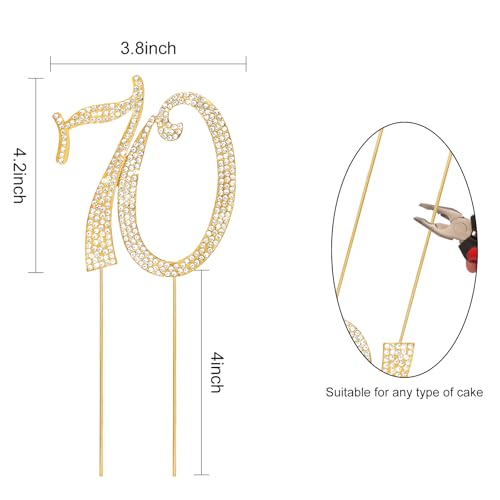 Cake Topper 70th Birthday Decorations Gold Rhinestone Cake Toppers
