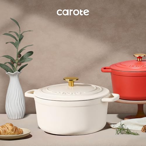 7QT White Enameled Cast Iron Dutch Oven Pot with Lid