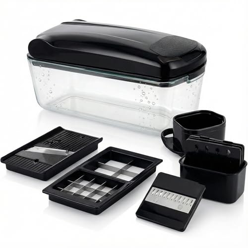 13-in-1 Vegetable Chopper Pro with Glass Container, Stainless Steel Blades, BPA-Free, Mandoline Slicer, Manual
