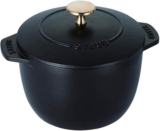 staub La Cocotte de GOHAN 40509-655 La Cocotte de GOHAN Black M 6.3 inches (16 cm) Rice Pot, 2 Pieces, Cast Iron Pot, Induction Compatible, Rice Cooker