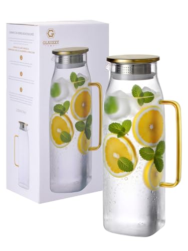 74oz Square Glass Pitcher with Lid and Handle for Fridge