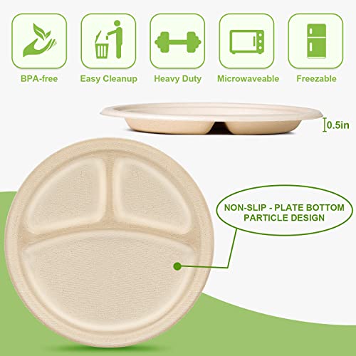 9 Inch Compartment Paper Plates (50 Count)