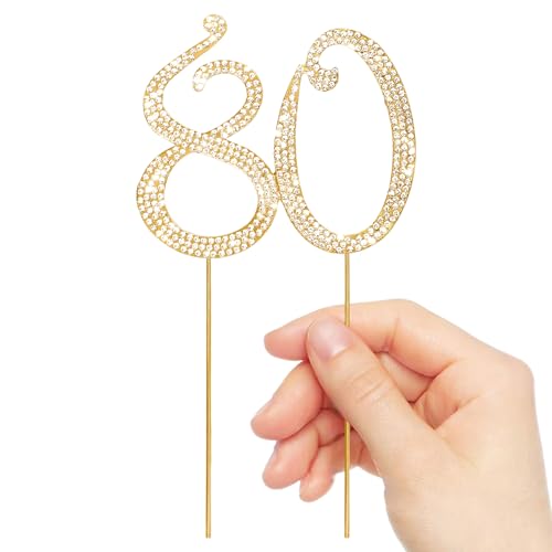 Gold 80th Birthday Cake Topper Rhinestones Cake Decorations for 80th Birthday Party