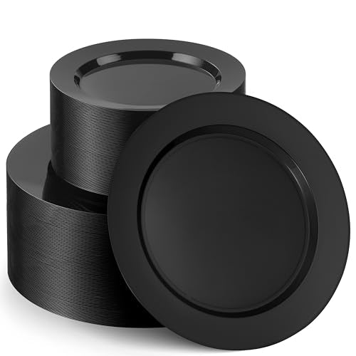 100 Elegant Black Plastic Plates Set (100 Count)