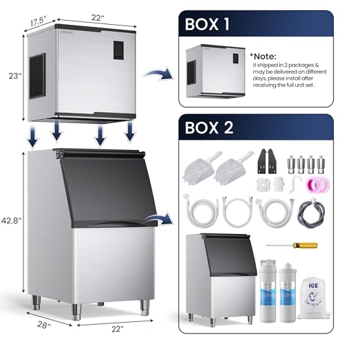 Commercial Ice Maker Machine 450lbs with 360lb Large Storage