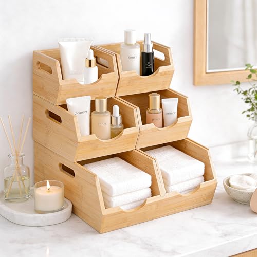 3 Tier Bamboo Pantry Storage Bins (3 Count)