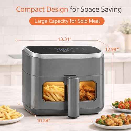 8-in-1 Air Fryer 4 Qt, Digital Preset Airfryer with Visible Window, Nonstick and Dishwasher-Safe Basket for Chips, Bake, Wings, 60-Min Timer, 1500W, Gray