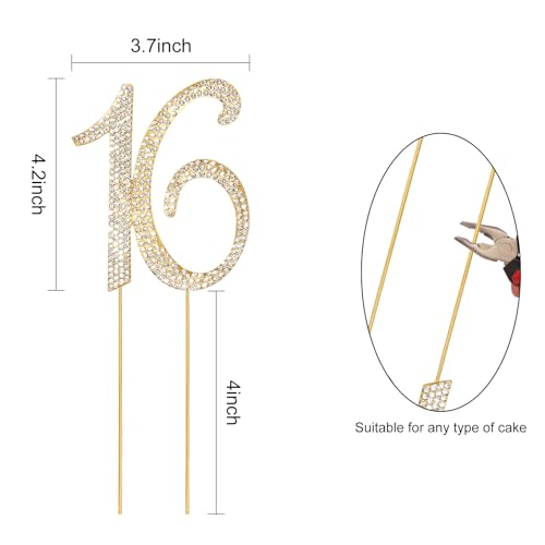 Gold Sweet 16 Cake Topper Rhinestones Birthday Cake Decorations Sweet 16 Party Decorations