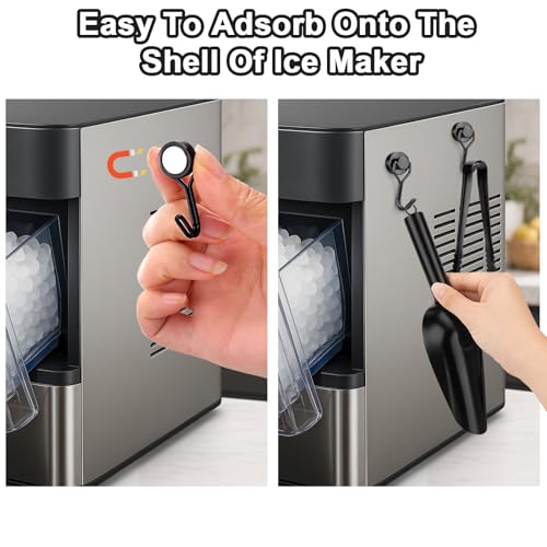 Stainless Steel Ice Scoop for Freezer with Magnetic Hook & Ice Tongs