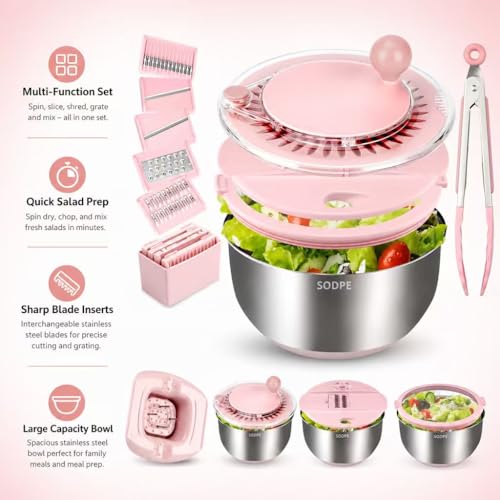 Stainless Steel Salad Spinner Large with 5 Blades Slicer