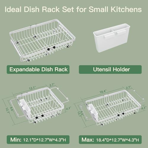 White Expandable Dish Drying Rack Over The Sink with Anti Slip Grip