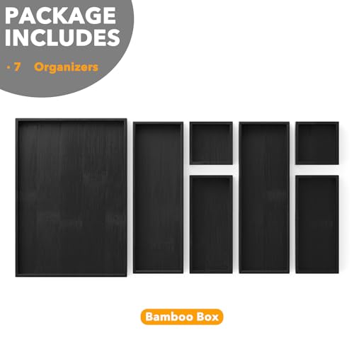 7 Piece Bamboo Drawer Organizer Storage Boxes Set