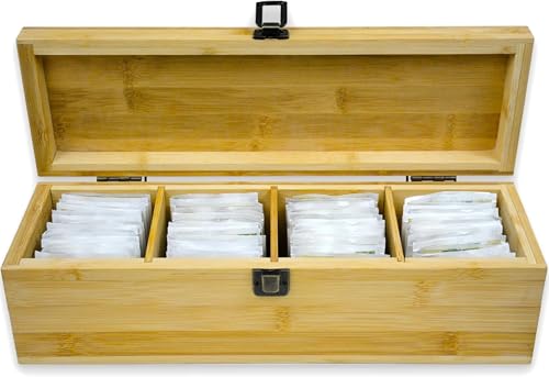 Tea Organizer Box Food Safe Bamboo Wood Chemical Free Big