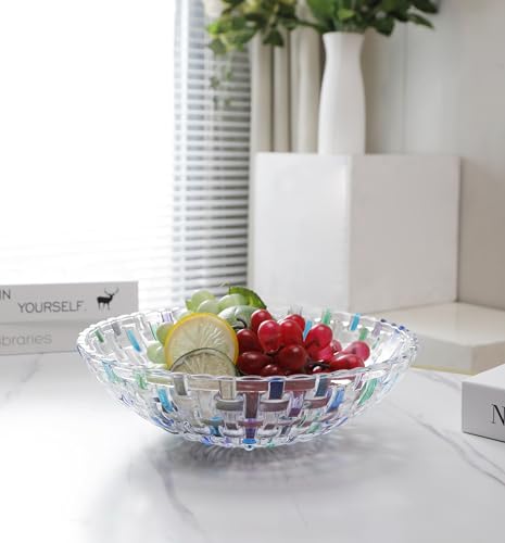 Hand Painted Blue Woven Glass Crystal Salad & Fruit Bowl Decoration
