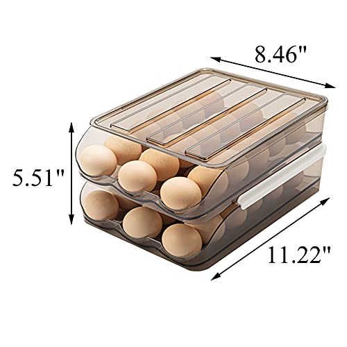 Egg Holder for Refrigerator Auto Scrolling Organizer Plastic Stackable Storage Container Reusable Clear Tray Box Basket Bin Lid Drawer Carrier Keeper