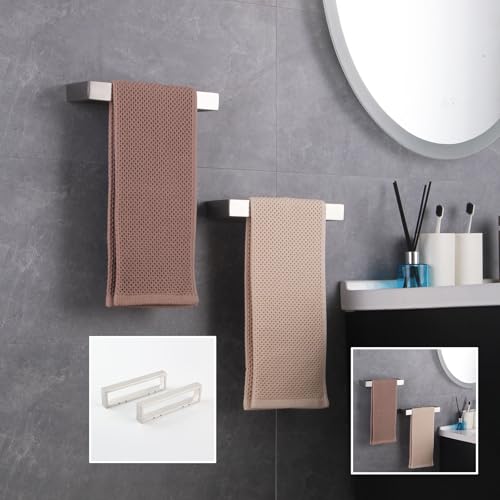 Modern Towel Holder Square Style Brushed Stainless Steel Towel Hanger Towel Ring for Bathroom Wall Mount 2 Pack HG1716