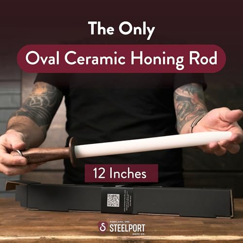 12" Oval Ceramic Honing Rod for Carbon & Stainless Steel Knives