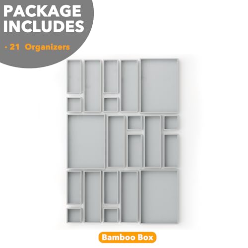21 Piece Bamboo Drawer Organizer Storage Boxes Set