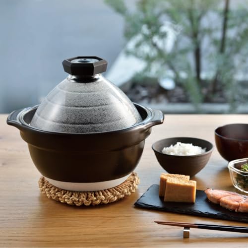 GNR-200-B-W Rice Pot with Glass Lid, Visible Contents, Heat Resistant Glass, Gift, Made in Japan