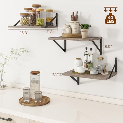 16W x 12D Deep Floating Shelves Set of 3 Grey (3 Count)
