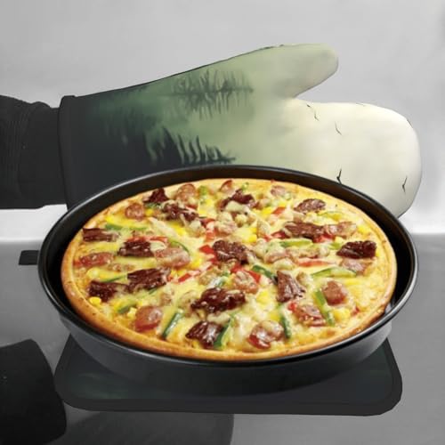 Green Misty Forest Oven Mitts and Pot Holder Set of 2 Mountain Woodland Heat Resistant Kitchen Gloves Hot Pad for Baking Cooking Microwave