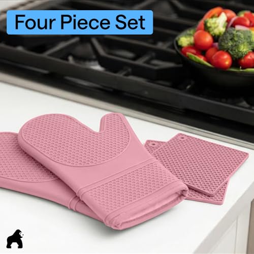 BPA Free Silicone Oven Mitts and Pot Holders Set (4 Count)