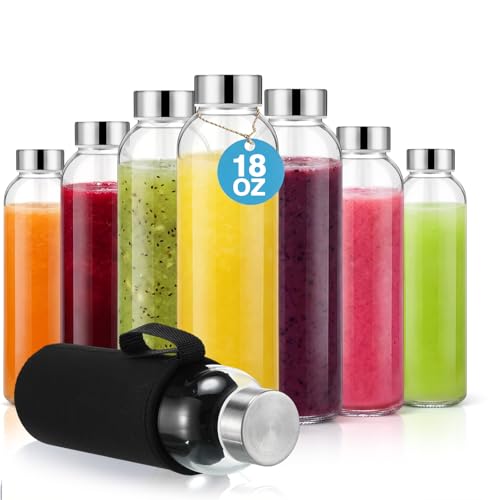 12 Pack Glass Water Bottles with Sleeves (12 Count)