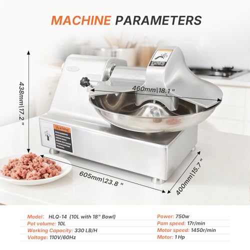 Hakka Commercial 10L Meat Bowl Cutter Mixer