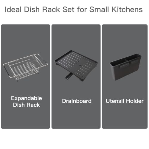 Expandable Dish Drying Rack Over Sink with Extra Drainboard