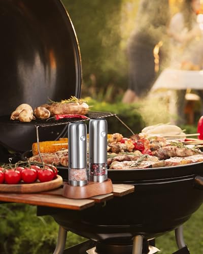 Mini Electric Salt and Pepper Grinder Set with Wood Base (2 Count)