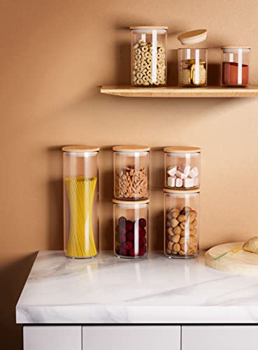 12 Oz Glass Jars with Bamboo Lid 3mm Thick Upgrade Clear (8 Count)