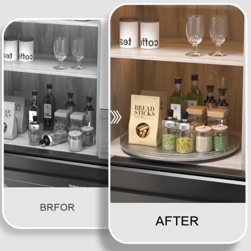 18 Inch Oak Lazy Susan Organizer with Silver Iron Rail