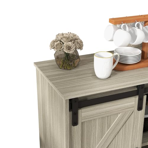 Sliding Barn Door Buffet Sideboard Storage Cabinet Coffee Bar Kitchen Farmhouse Style