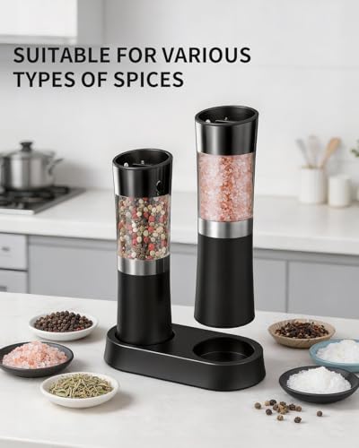 Gravity Sensor Salt and Pepper Grinder Set with Charging Base (2 Count)