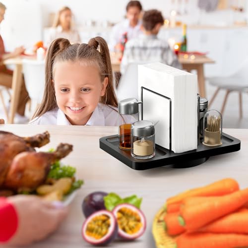 Rotating Napkin Holder for Table with Salt Pepper Shakers Caddy