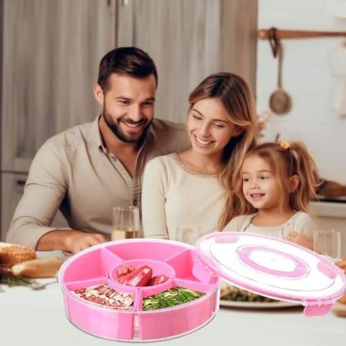 Divided Rotating Serving Tray with Lid and Handle