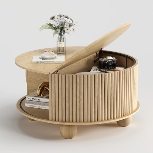 Round Coffee Table with Storage for Living Room