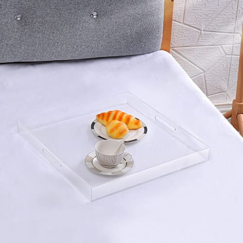 Extra Large Clear Modern Acrylic Ottoman Tray with Cutout Handles 22x22 Inch Over