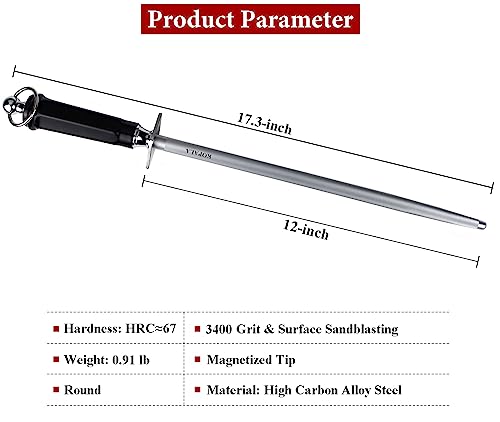 Sharpening Steel Knife Sharpener Rod Round 12 IN Honing Steel for Knife