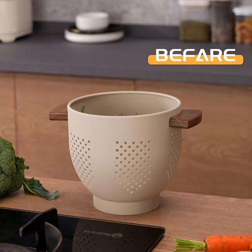 Metal Colander with Wood Handle and Stable Base