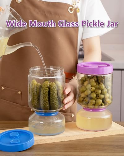 Pickle and Olive Hourglass Jar with Strainer Flip for Pickle Juice Separator from Wet and Dry