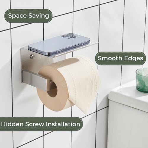 Toilet Paper Roll Holder Brushed Nickel Toilet Paper Holder with Shelf Stainless Steel Bathroom Dispenser Wall Mounted