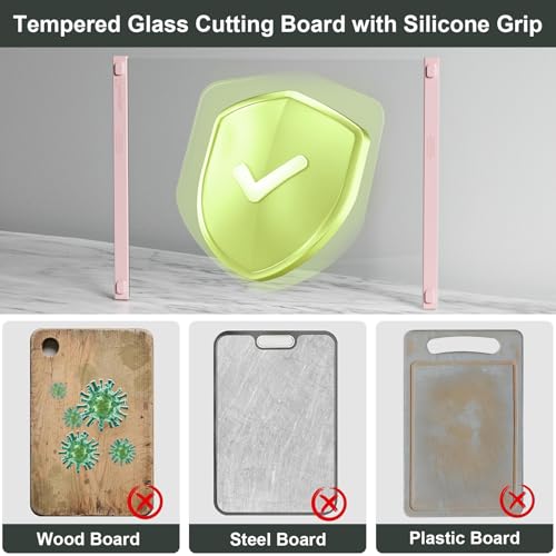 2PCS Glass Cutting Board with Silicone Grip (2 Count)