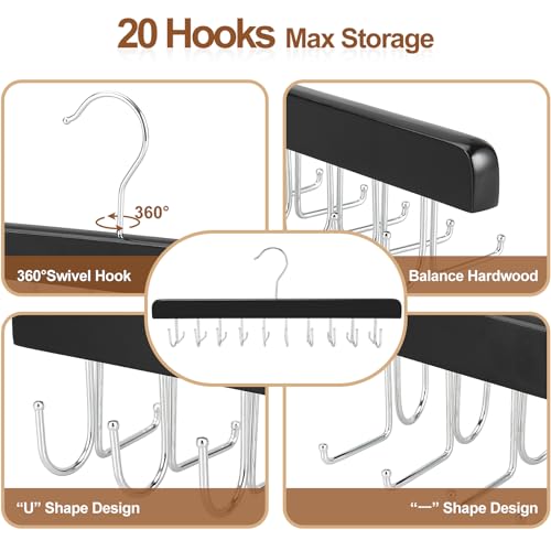 20 Hooks 2 in 1 Belt Tie Hanger for Closet Max 30 Belts with 30 Ties Capacity