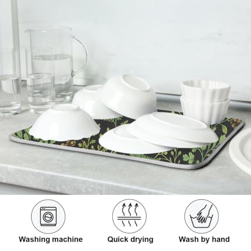 Sage Leaves Botanical Berry Plant Dish Drying Mat for Kitchen Counter Absorbent Microfiber Drying Pad