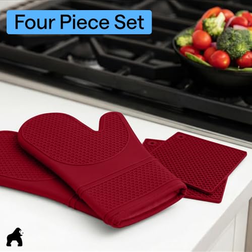 BPA Free Silicone Oven Mitts and Pot Holders Set (4 Count)