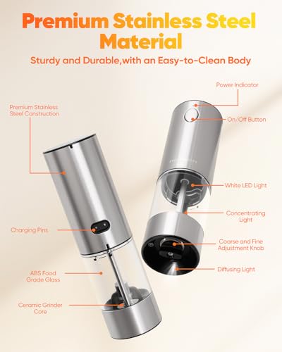 Electric Salt and Pepper Grinder Set with LED Light