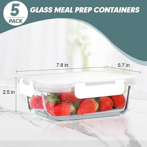 30 oz 5 Pack Glass Meal Prep Containers with Lids (5 Count)